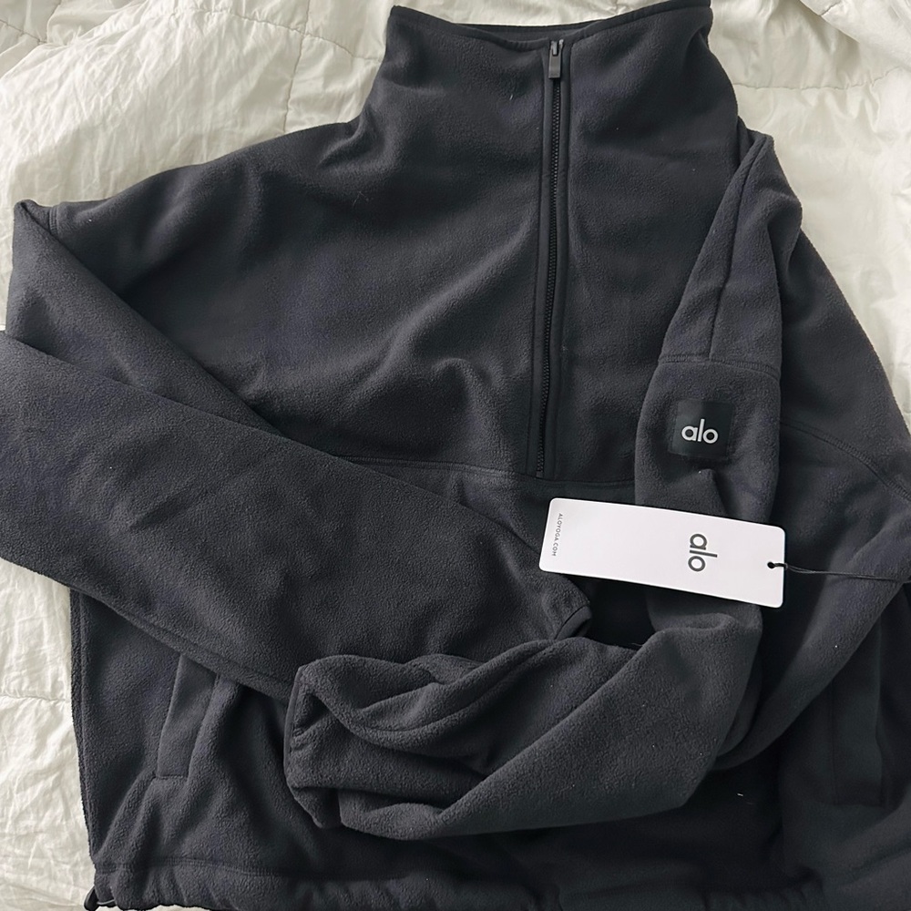 ALO Yoga Women's Black Zip-Up Polar Fleece Jacket
